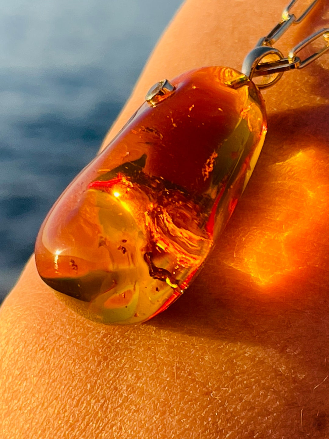 14K Gold Amber Pendant With Diamond Unique Amber Pendant - Etsy