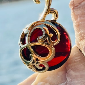 Fantastic red amber pendant, Cognac amber pendant, Gold amber pendant , Amber pendant for Her