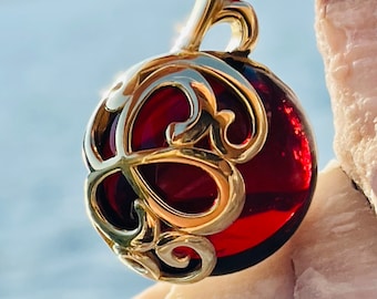 Fantastic red amber pendant, Cognac amber pendant, Gold amber pendant , Amber pendant for Her
