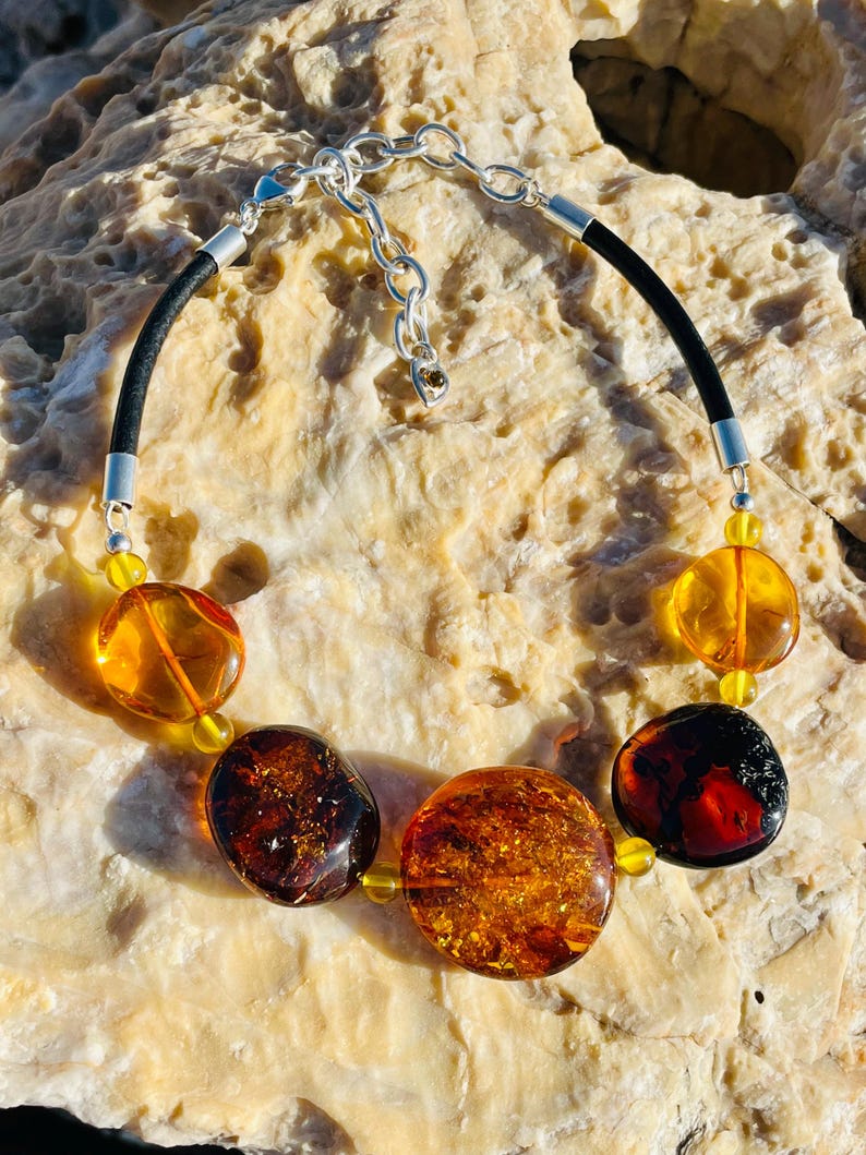 Cherry Amber Pendant, Natural Amber Pendant With Fossil Inclusions