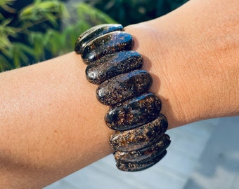 Large Black Gemstone Bracelet: Natural Stone Jewelry