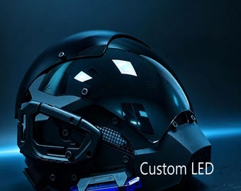 Black Cyberpunk Warrior Mask,Rave Ninja Cyberpunk Space Cosplay Party Festival Mask Helmet,Ninja Mechanical Mask,Customizable LED colors