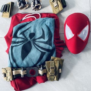 Scarlet Spider-Man suit customization. Scarlet Spider-Man custom mask, with mask and 3D Spider-Man role playing costume, wearable film copy