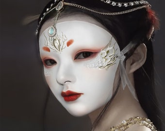 Hand-painted half-face mask, cosplay mask, white mask, gift for girl, gift for noble mask