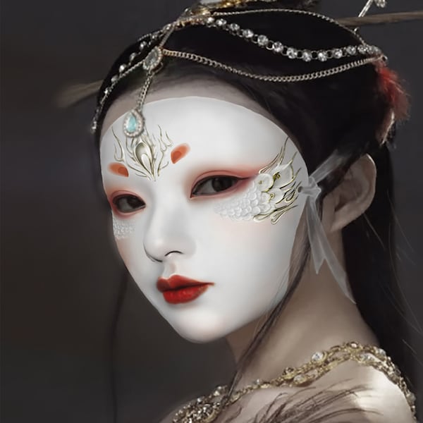 Demi-masque peint à la main, masque de cosplay, masque blanc, cadeau pour fille, cadeau pour masque noble