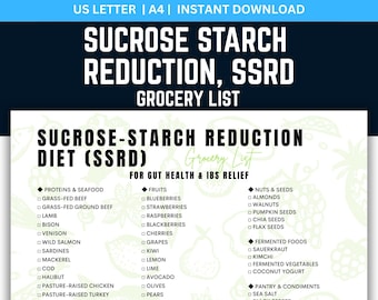 SSRD Grocery List, Sucrose Starch Reduction, Gut Health Shopping, Low Starch Foods, Sugar Detox, IBS Relief, Nutrition Checklist, Diet PDF