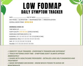 LOW FODMAP Daily Symptom Tracker, IBS Symptom Journal, Food & Symptom Diary, Digestive Health Log