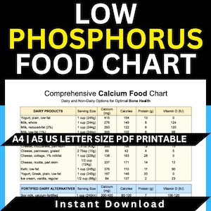 Low Phosphorus Food Guide, Complete Kidney Disease Nutrition Chart, Renal Diet Planner, CKD Meal Tracker, Printable Download