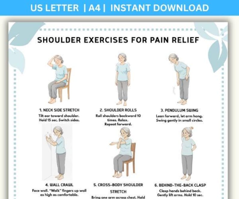 Shoulder Pain Relief Exercises: Stiff Neck, Frozen Shoulder (Printable PDF)