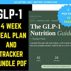 GLP-1 Meal Plan & Tracker Bundle PDF, 4 Week High Protein Plan with Recipes, Semaglutide Tirzepatide Food Guide, Printable Digital Download