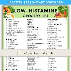 Low Histamine Grocery List: Gut Healing, Anti-Inflammatory Diet (Printable PDF)