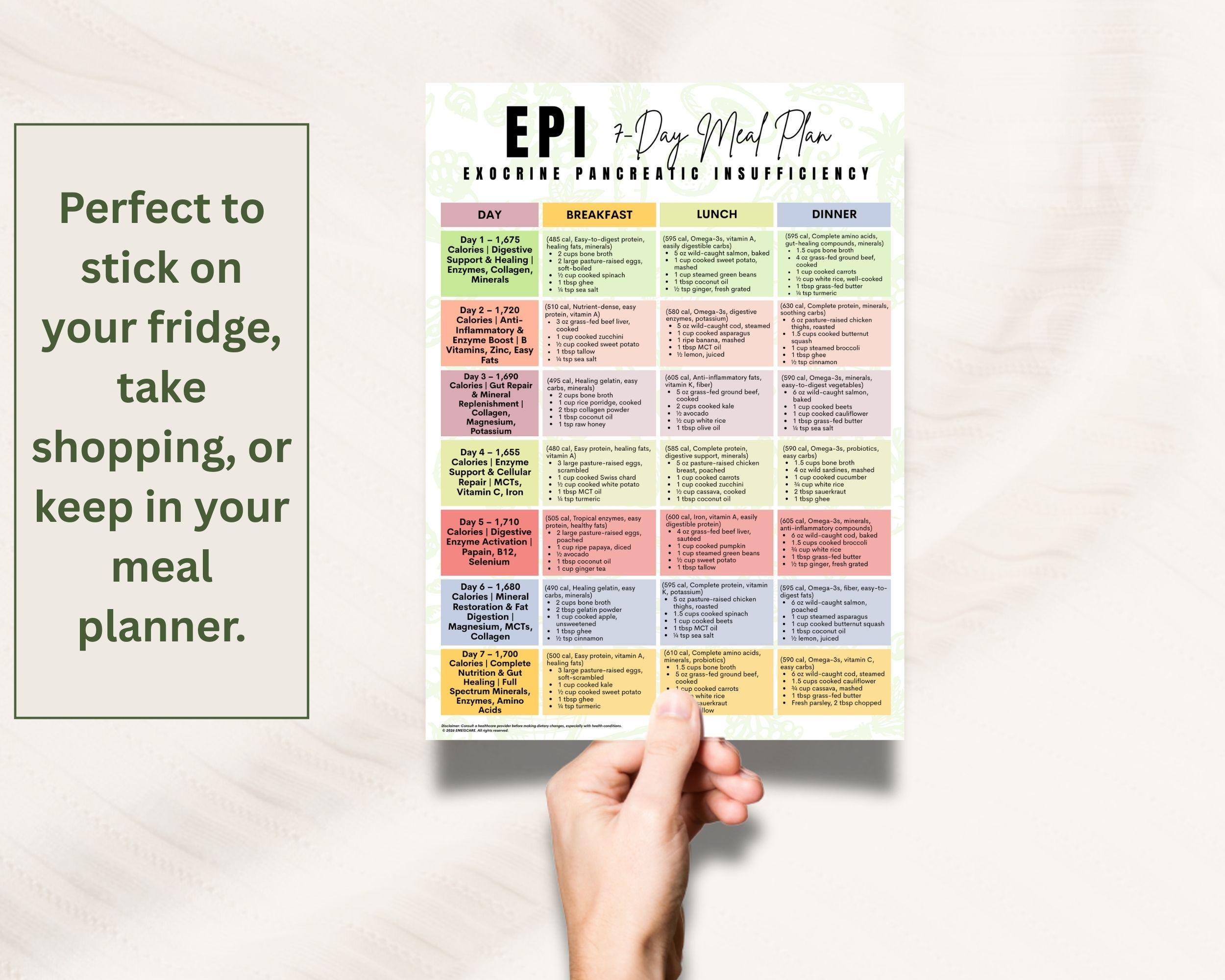EPI Diet Sheet, Epi Food List, Exocrine Pancreatic Insufficiency Pdf ...