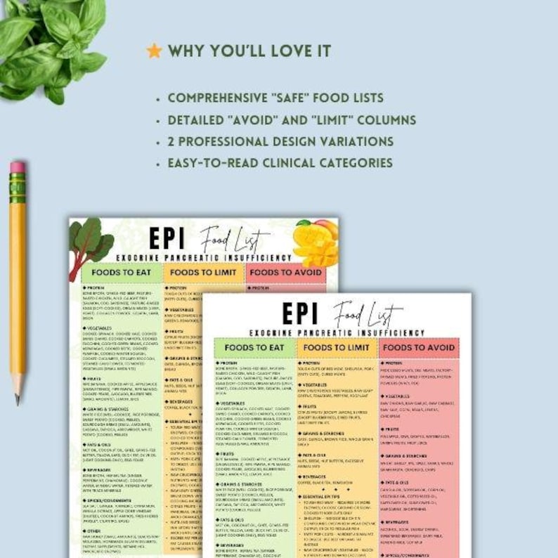 EPI Diet Sheet, EPI Food List, Exocrine Pancreatic Insufficiency PDF ...