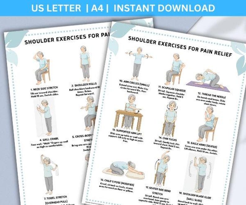 Shoulder Pain Relief Exercises: Stiff Neck, Frozen Shoulder (Printable PDF)