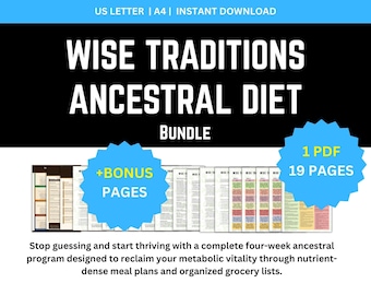 Ancestral Diet Meal Plan Bundle, Real Food Meal Plan, Wise Traditions Food List, 4 Week Meal Plan, Grocery List Printable