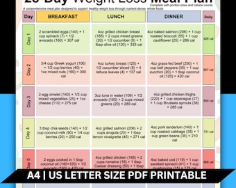 28-Day Weight Loss Meal Plan: Calorie Count, Shopping Lists (Digital Download A4/US Letter Format)