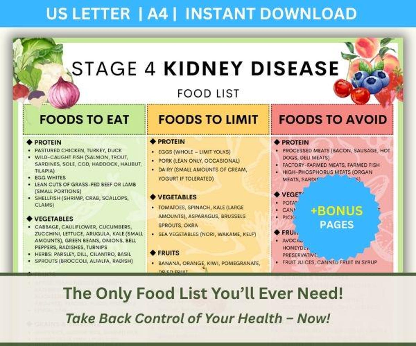 Stage 4 Kidney Disease Food List: Renal Diet Plan (PDF) - Etsy