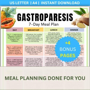 Gastroparesis 7-Day Meal Plan, Gut Health Recipes (Printable PDF)