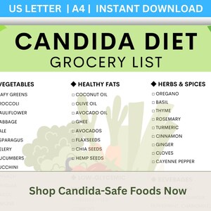 Candida Diet Grocery List, Antifungal Food Checklist, Sugar Free Printable, Candida Shopping List, Gut Health Food Guide, Diet Pdf Download
