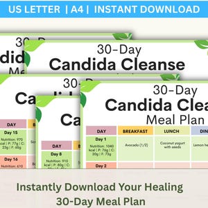 30 Day Candida Cleanse Meal Plan, Candida Diet Guide, Antifungal Food Plan, Sugar Free Meal Planner, Candida Grocery List Printable