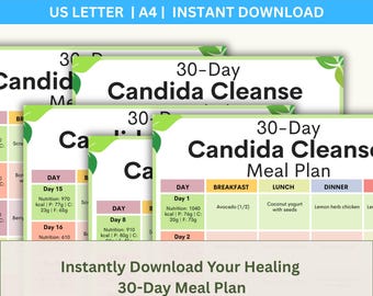 30-Day Candida Cleanse Meal Plan: Anti-Fungal Diet Guide (PDF Printable)