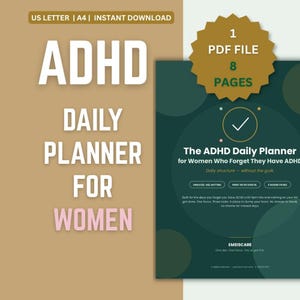 ADHD女性向けデイリープランナー、ADHDデジタルプランナー、日付なし印刷可能バインダー、低エネルギー集中力トラッカー、神経発達障害向けブレインダンプページ