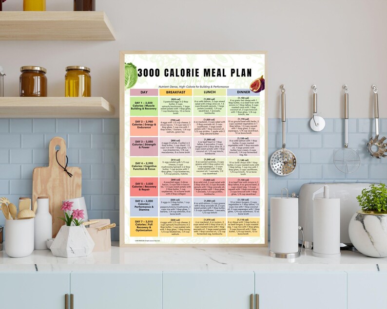 3000 Calorie Meal Plan PDF, 7 Day High Protein Menu, Weight Gain Muscle ...