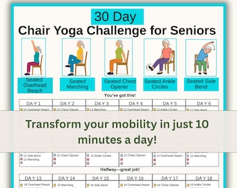 30-daagse stoelyoga-uitdaging voor senioren: afdrukbare fitnessplanner (pdf-download)