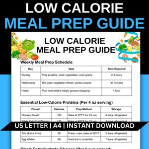 Low Calorie Meal Prep Guide, Weight Loss Meal Plan, Healthy Eating Planner, Portion Control Chart, Diet Meal Planning Template