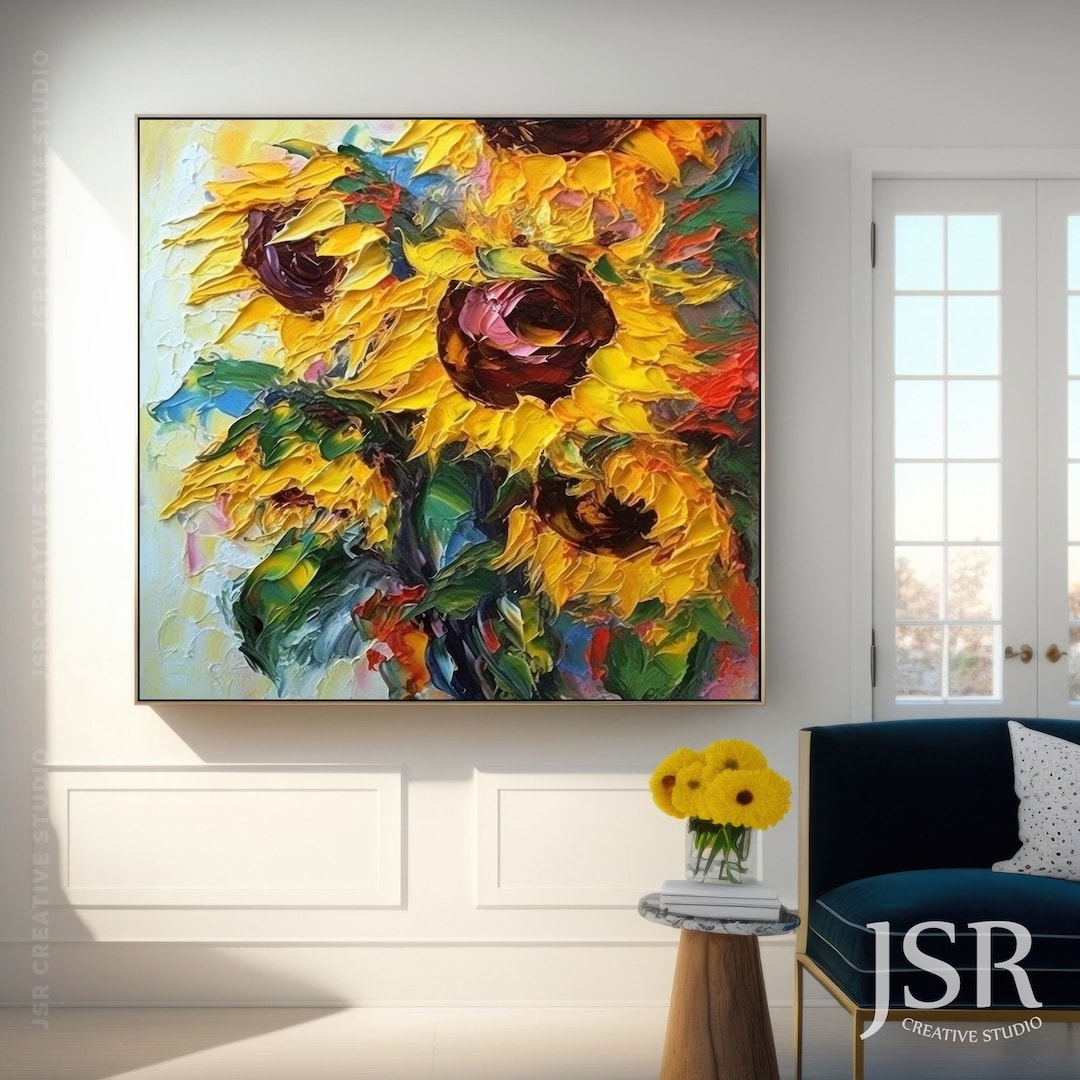 Unique Sunflowers Canvas Wall Art Original Handmade Yellow Etsy