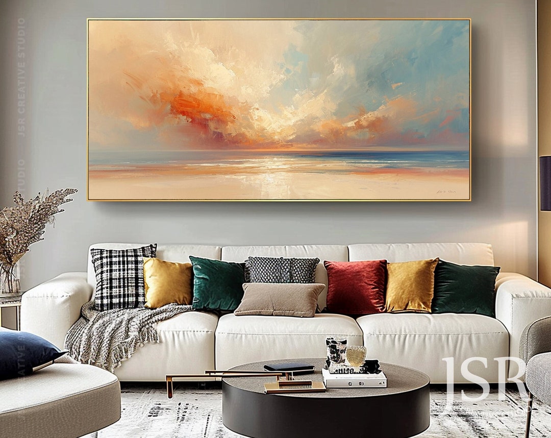 Original Contemporary Beach Painting on Canvas, Luxury Seascape Canvas