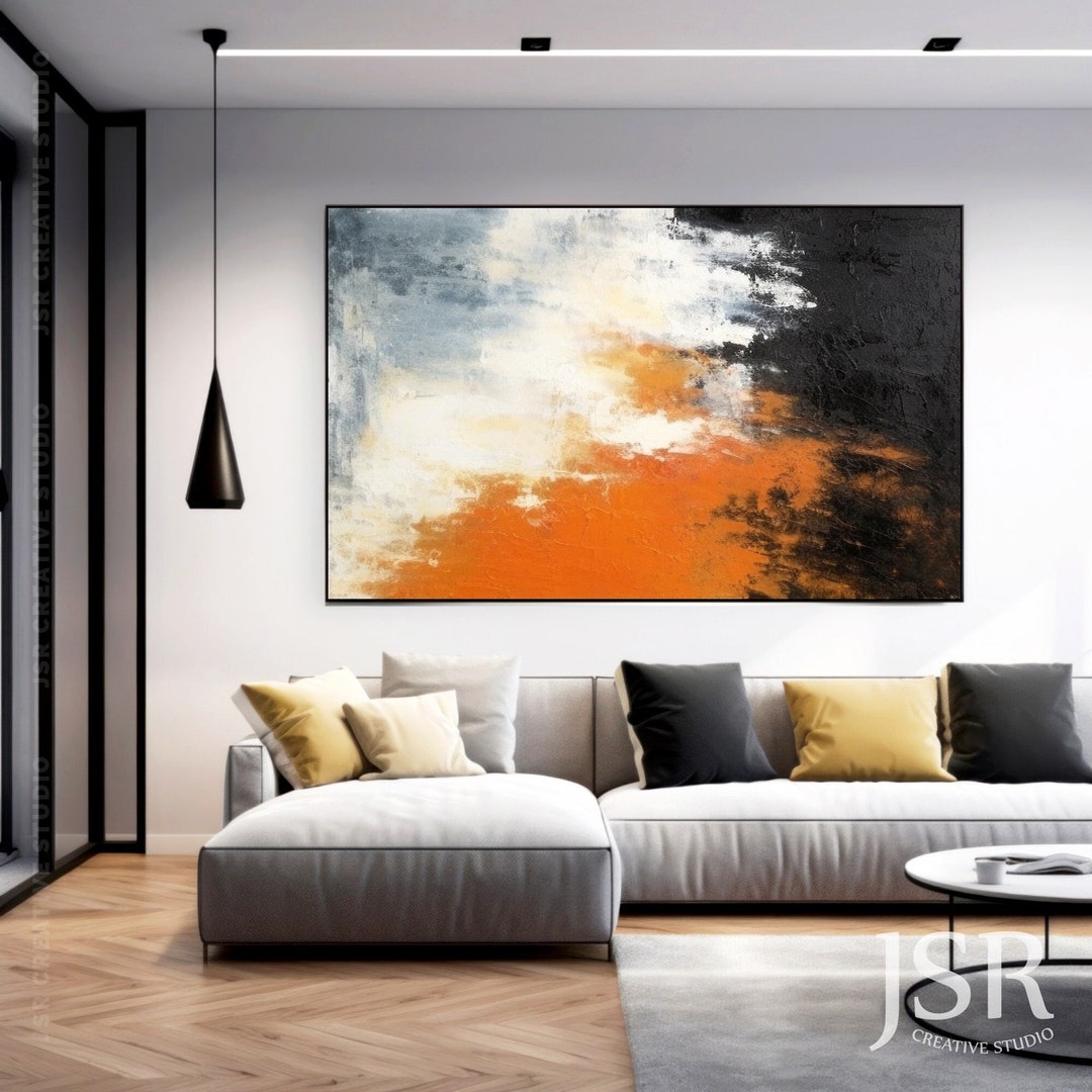 Extra Large Abstract Artwork Orange & Gray Canvas Wall Art - Etsy