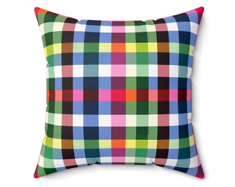 Multi color Gingham Check Canvas Square Pillow / Pillow Cover, Colorful Check Throw Pillow / Cover, Gingham Pillow, Gift for the House