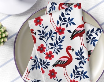 Red, White and Blue Flamingo Print Napkins, Cloth Napkins, Lunch Napkins, Dinner Napkins