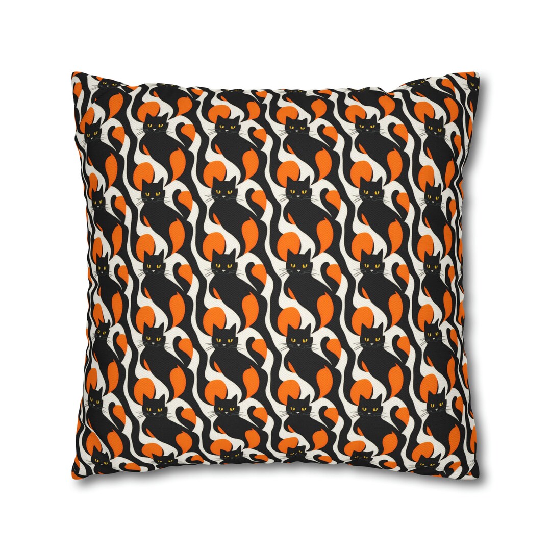 Mid Century Modern Black Cat Pillow Cover Halloween Theme Etsy