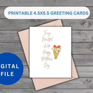Printable Happy Mother’s Day for wife Card Template, Happy Mother’s Day, Floral, Instant Download, printable greeting cards,