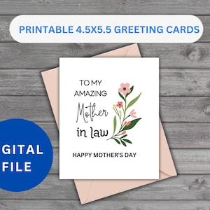 Modelo de cartão de feliz dia das mães para impressão, Feliz dia das mães, Floral, Download instantâneo, cartões de felicitações para impressão, cartão para sogra
