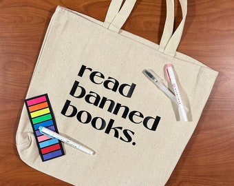 read banned books tote bag, book lover gift, bookish tote, cute gift for readers, reading tote bag, booktok, literary tote bag