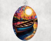 Nautical Glass Rowboat Suncatcher, Coastal Colors (Landscape or Portrait)