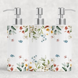 Floral Border 18.6oz Stainless Steel Bottle Soap Dispenser, Floral Decor, Liquid Soap Dispenser, Floral Decor