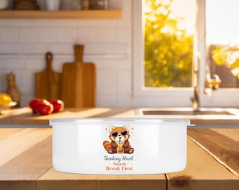 Raccoon Snack Break Enamel Bowl With Lid, Personalized Gift, 26 Or 40 Oz Size