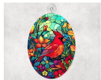 Cardinal Glass Suncatcher, Bird Suncatcher, Red Bird Gift, Window Decor, Bird Lover Gift, 2 Shape Choices