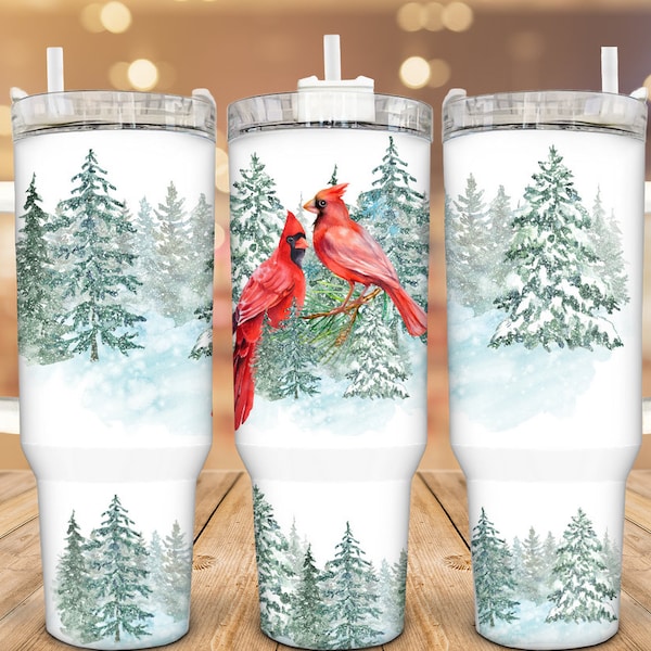 Winter Cardinal Stainless Steel Tumbler, 40 Oz, Personalized Gift, Cardinal Gift, Insulated Cup, Gift For Her, Friend Gift