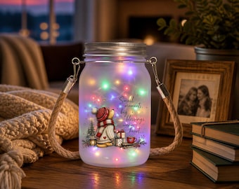 Small Moments Frosted Solar Mason Jar - Rope Handle, Multicolor LED Glow, Personalized Keepsake