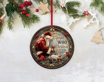 Christmas Is About | Ceramic Or Glass Ornament - Ribbon Hanger, Full Color, Nativity Scene