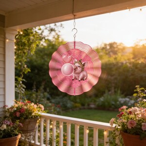 Bubble Blowing Pig Wind Spinner - Playful Outdoor Garden Decoration