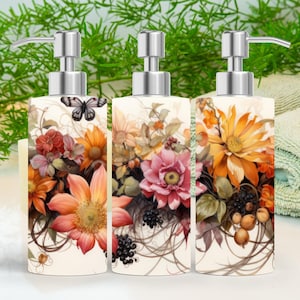 Floral Vine 18.6oz Stainless Steel Bottle Soap Dispenser, Floral Decor, Liquid Soap Dispenser, Floral Gift