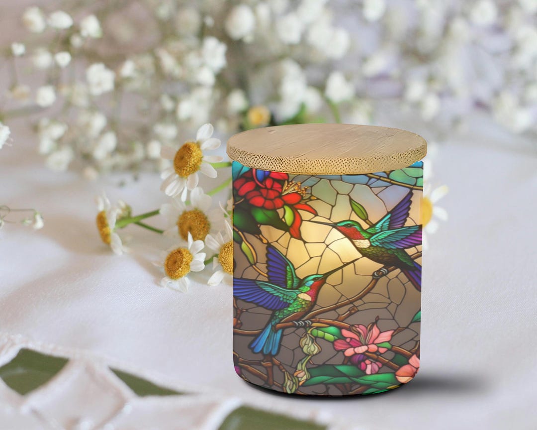 Hummingbird Pairs Stained Glass Look Frosted Glass With Tealight Timer ...