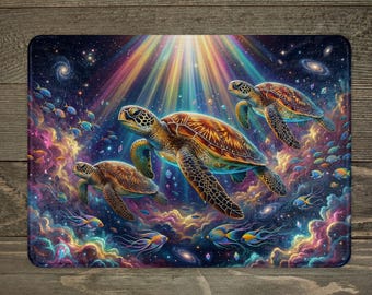 Sea Turtles & Fish Tempered Glass Cutting Board: Coastal Kitchen Decor