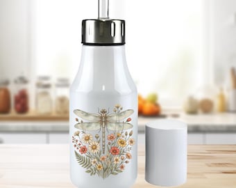 Floral Dragonfly Oil Cruet: Stainless Steel Kitchen Dispenser